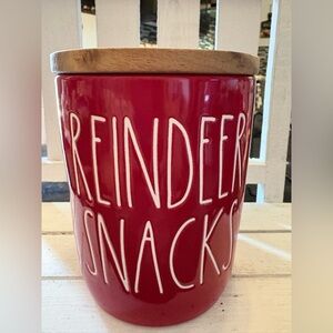 Rae Dunn Reindeer Snacks Cellar with Wooden Lid
